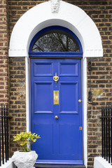 Blue door in typical London  house