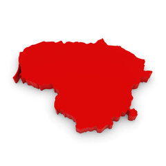 Red 3D Illustration Map Outline of Lithuania Isolated on White