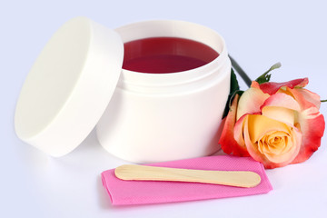bodycare, depilation set: wax container, stick and rose