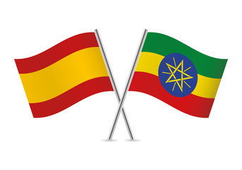 Spanish and Ethiopian flags. Vector illustration.
