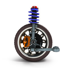 car suspension separately from the car isolated on white 3d illu - obrazy, fototapety, plakaty