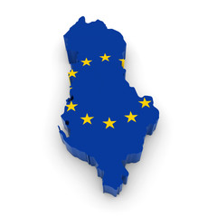3D Illustration Map Outline of Albania with the European Union Flag