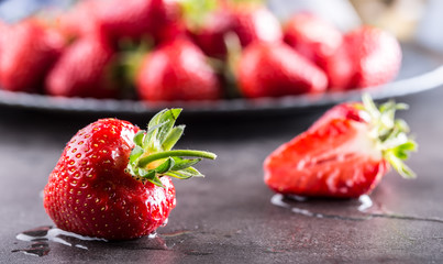 Strawberry. Fresh strawberry. Red strewberry. Strawberry Juice. Loosely laid strawberries in different positions.