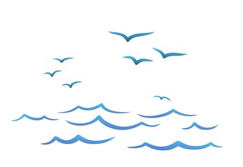 Flight birds over the ocean. 