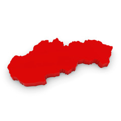 Red 3D Illustration Map Outline of Slovakia Isolated on White