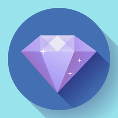 Diamond icon. Flat vector design with long shadow