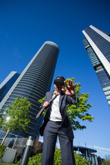 Businessman using virtual reality glasses