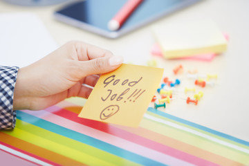 Good job text on adhesive note