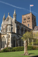 Fototapeta na wymiar St Albans Cathedral viewed from the Vintry Garden