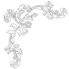 Vintage baroque frame scroll ornament engraving border floral retro pattern antique style acanthus foliage swirl decorative design element filigree calligraphy vector | damask - stock vector