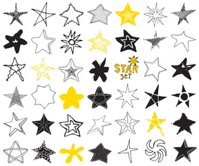 Star sketch Doodles set, hand drawn vector illustration, isolated