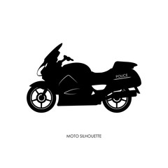 Black silhouette of a police motorcycle on a white background