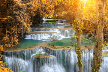 Huay Mae Kamin Waterfall, beautiful waterfall in rainforest, Kanchanaburi province, Thailand