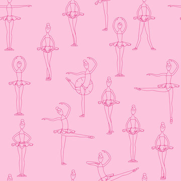 vector sketch of girls ballerina standing in a pose seamless pattern