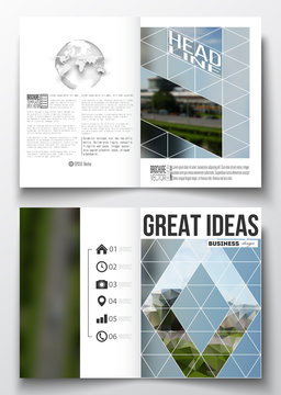 Set of business templates for brochure, magazine, flyer, booklet or annual report. Colorful polygonal background, blurred image, airport landscape, modern stylish triangular vector texture