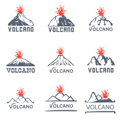 Volcano eruption logo set, vector icons illustration on white background