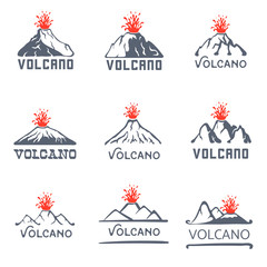 Volcano eruption logo set, vector icons illustration on white background © Vasily Merkushev