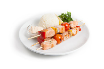 Prepared salmon kebab