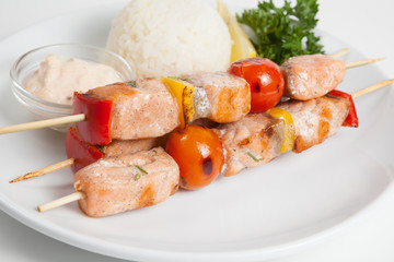 Prepared salmon kebab