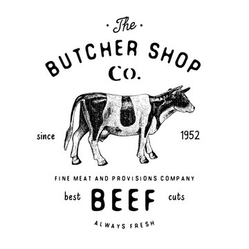 Butcher Shop vintage emblem beef meat products, butchery Logo template retro style. Vintage Design for Logotype, Label, Badge and brand design. vector illustration isolated on white