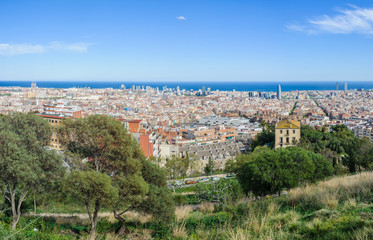 Fototapeta premium Panoramic view from Turo del Rovira in Barcelona, Spain