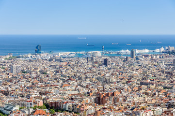 The harbor area from Turo del Rovira in Barcelona, Spain