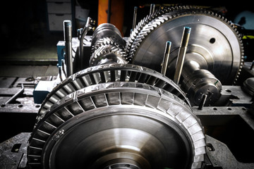 A wheel of a small steam turbine.