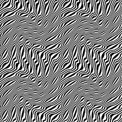Obraz premium Vector hipster abstract geometry trippy pattern with stripes , black and white seamless geometric background, subtle pillow and bad sheet print, creative art deco, simple wood texture 