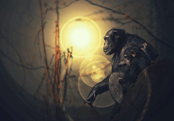 Schimpansen Mutter mit Baby / Kind 