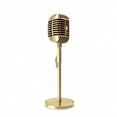 Vintage gold microphone on floor isolated. 3d illustration