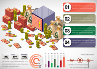 illustration of info graphic money equipment concept in isometric 3D graphic