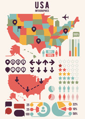 United States of America USA map with infographics elements
