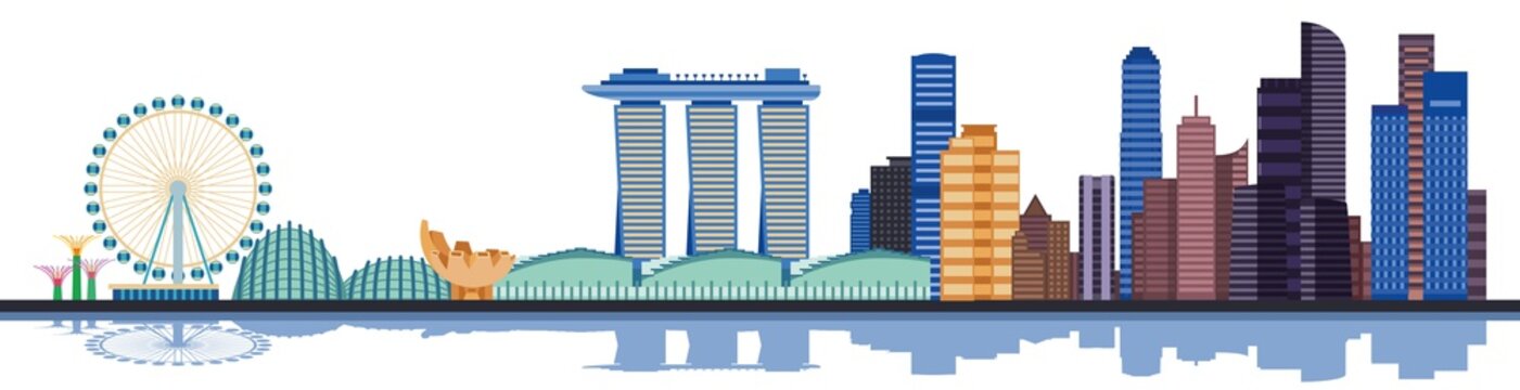 Color Singapore City Skyline. Vector Illustration