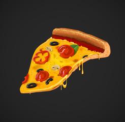 Slice of cheesy pizza . For advertising design or restaurant bus