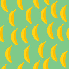 Seamless pattern of bananas with green background