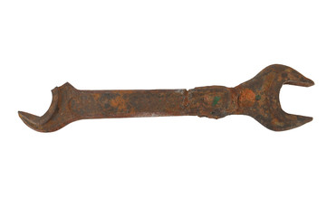big old rusty broken wrench on a white background