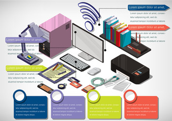 illustration of info graphic interior office concept in isometric graphic