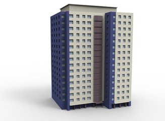 3d illustration of skyscraper. simple to use. on white background isolated with shadow. icon for game or web. eco building. expensive purchase. 
