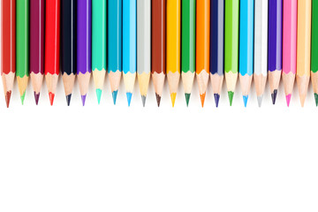 Drawing colourful pencils on a white background, close up