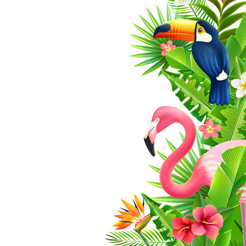 Tropical Rainforest Flamingo Vertical Colorful  Border 