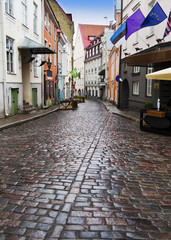 Old city's  streets after the rain. Tallinn. Estonia..