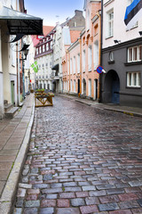 Old houses on the Old city streets. Tallinn. Estonia