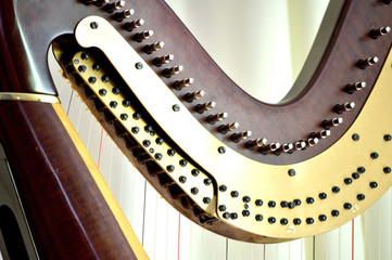 Pedal harp tuning mechanisms closeup
