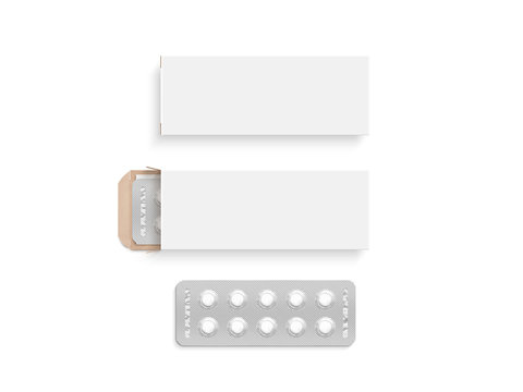 Blank white pill box design mockup set, isolated, 3d illustration