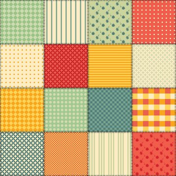 Bright seamless patchwork background with different patterns.