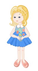 Beautiful doll with flowers. Cute vector illustration.