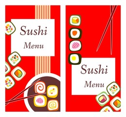 Two bright banners. Template design of sushi menu.