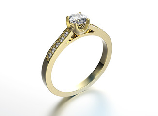 3D illustration of gold Ring with Diamond. Jewelry background. Fashion accessory