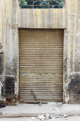 Closed shop.Corrugated door.