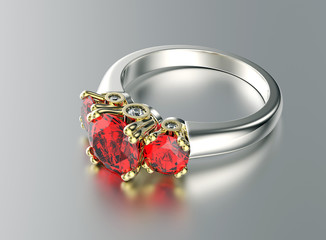 3D illustration of gold Ring with Diamond. Jewelry background. Fashion accessory